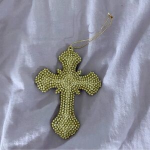 Elegant Gold Beaded Cross Ornament
